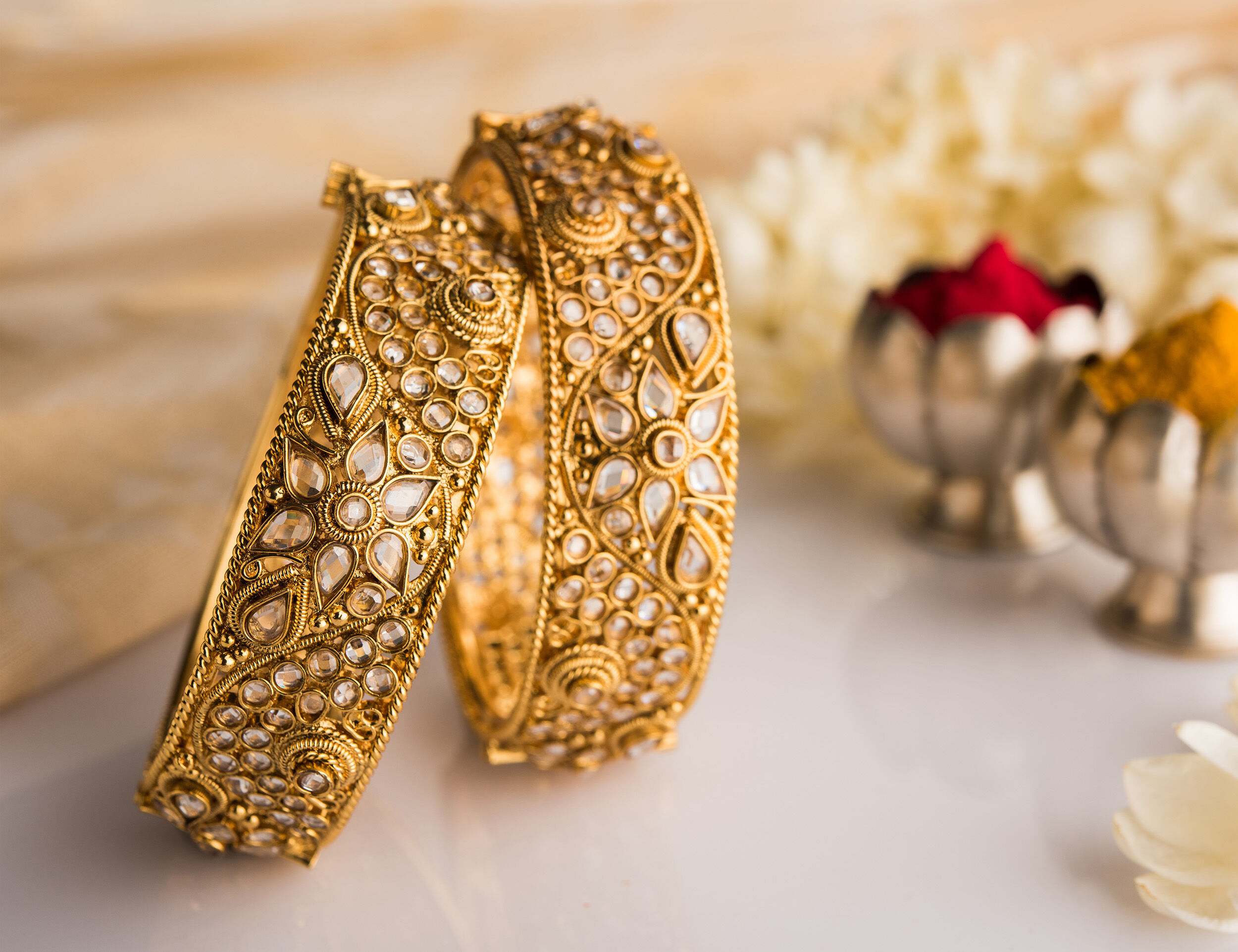 Beautifull crafted gold bangles for women to wear on dussehra rituals